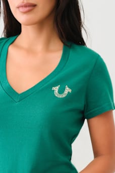 CRYSTAL HORSESHOE V NECK TEE, image 3