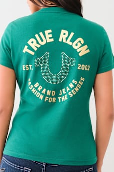 CRYSTAL HORSESHOE V NECK TEE, image 1