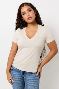 METALLIC FLORAL HORSESHOE V NECK TEE, image 2