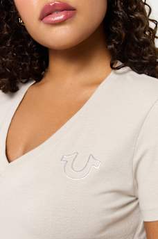 METALLIC FLORAL HORSESHOE V NECK TEE, image 4