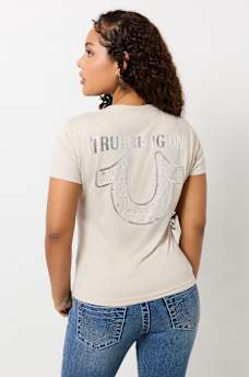 METALLIC FLORAL HORSESHOE V NECK TEE, image 5