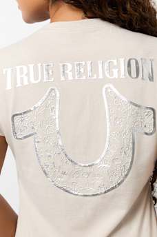 METALLIC FLORAL HORSESHOE V NECK TEE, image 1