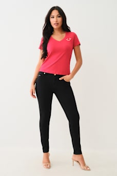 METALLIC FLORAL HORSESHOE V NECK TEE, image 3