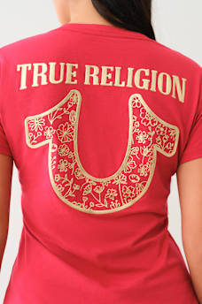 METALLIC FLORAL HORSESHOE V NECK TEE, image 4