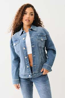 OVERSIZED DENIM METALLIC LOGO JACKET, image 1