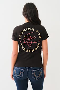 METALLIC SCRIPT LOGO V NECK TEE, image 4
