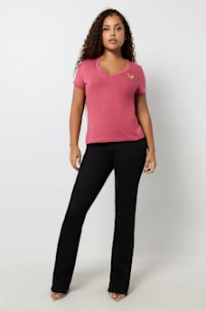 METALLIC SCRIPT LOGO V NECK TEE, image 3