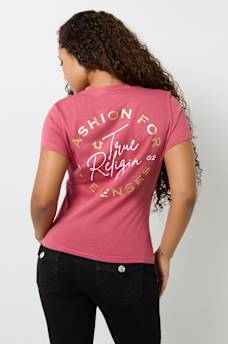 METALLIC SCRIPT LOGO V NECK TEE, image 5