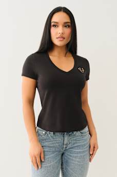 HIGH DENSITY LOGO V NECK TEE, image 2