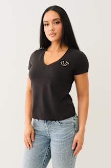 HIGH DENSITY LOGO V NECK TEE, image 4
