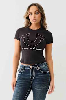 RIBBED CRYSTAL HORSESHOE BABY TEE, image 1