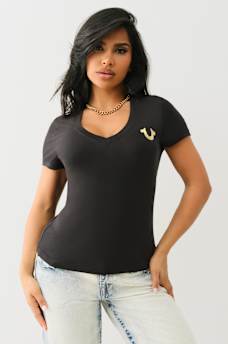 CRYSTAL OUTLINE V NECK TEE, image 2