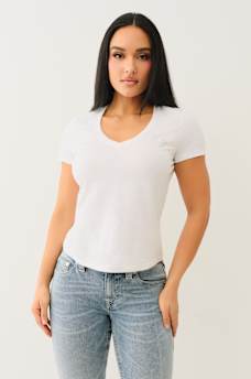 CRYSTAL OUTLINE V NECK TEE, image 2