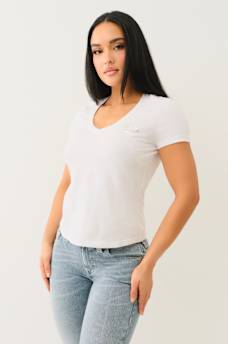 CRYSTAL OUTLINE V NECK TEE, image 4