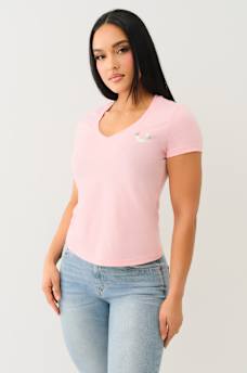 CRYSTAL OUTLINE V NECK TEE, image 4