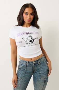 RUCHED METALLIC LOGO BABY TEE, image 3