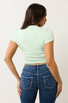 RUCHED METALLIC LOGO BABY TEE, image 4