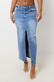 DENIM SLIT MAXI SKIRT, image 3