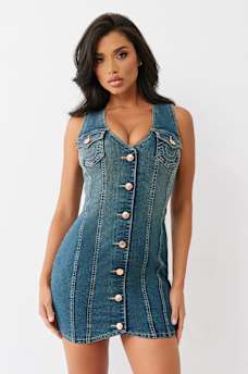 BUTTON FRONT DENIM MINI DRESS, image 2