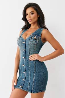 BUTTON FRONT DENIM MINI DRESS, image 4