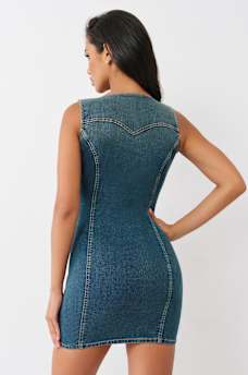 BUTTON FRONT DENIM MINI DRESS, image 5