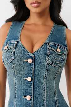 BUTTON FRONT DENIM MINI DRESS, image 6