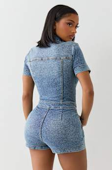DENIM SHORT ROMPER, image 2