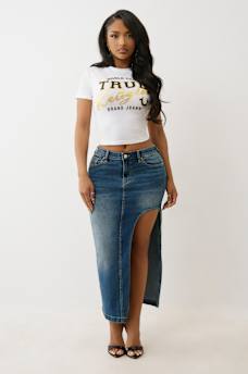 DENIM CUT OUT MAXI SKIRT, image 2