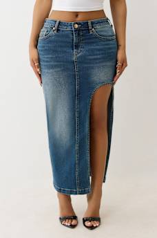 DENIM CUT OUT MAXI SKIRT, image 1