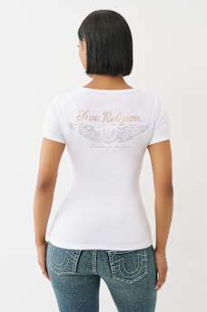 CRYSTAL WINGED HENLEY TEE, image 5