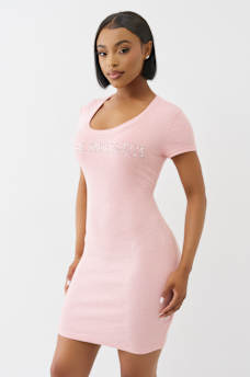 ARCHED LOGO RIBBED TEE DRESS, image 4