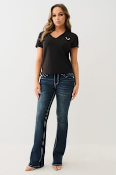 TROPICAL DENIM HORSESHOE V NECK TEE, image 3