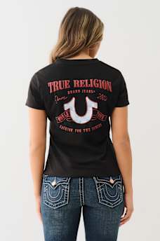 TROPICAL DENIM HORSESHOE V NECK TEE, image 5