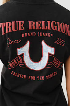 TROPICAL DENIM HORSESHOE V NECK TEE, image 1