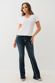 TROPICAL DENIM HORSESHOE V NECK TEE, image 3