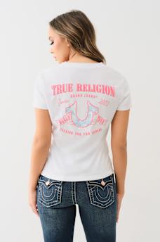 TROPICAL DENIM HORSESHOE V NECK TEE, image 5