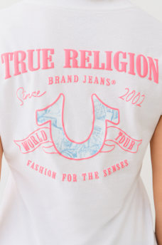 TROPICAL DENIM HORSESHOE V NECK TEE, image 1