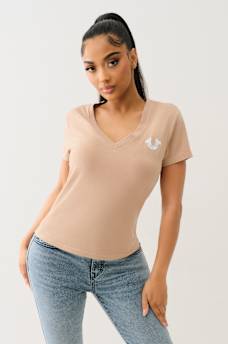 TROPICAL DENIM HORSESHOE V NECK TEE, image 2