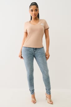 TROPICAL DENIM HORSESHOE V NECK TEE, image 3