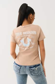 TROPICAL DENIM HORSESHOE V NECK TEE, image 5