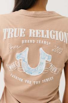 TROPICAL DENIM HORSESHOE V NECK TEE, image 1