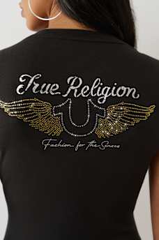 CRYSTAL WINGED HORSESHOE V NECK TEE, image 1