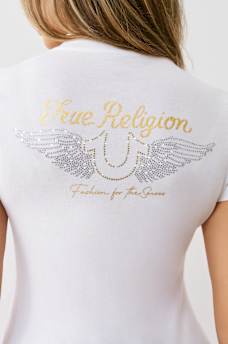 CRYSTAL WINGED HORSESHOE V NECK TEE, image 1