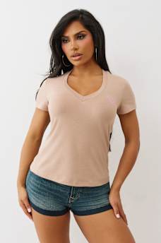 CRYSTAL WINGED HORSESHOE V NECK TEE, image 2