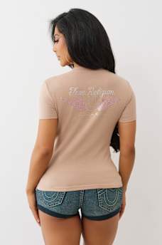 CRYSTAL WINGED HORSESHOE V NECK TEE, image 5