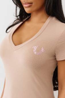 CRYSTAL WINGED HORSESHOE V NECK TEE, image 6