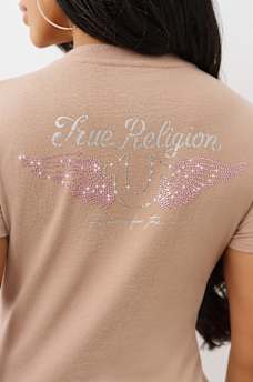 CRYSTAL WINGED HORSESHOE V NECK TEE, image 1