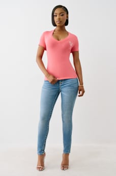 CRYSTAL WINGED HORSESHOE V NECK TEE, image 3