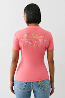 CRYSTAL WINGED HORSESHOE V NECK TEE, image 5
