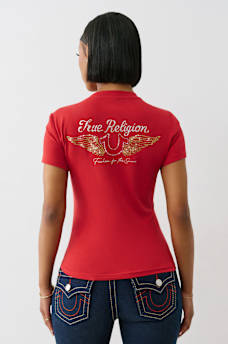 CRYSTAL WINGED HORSESHOE V NECK TEE, image 5